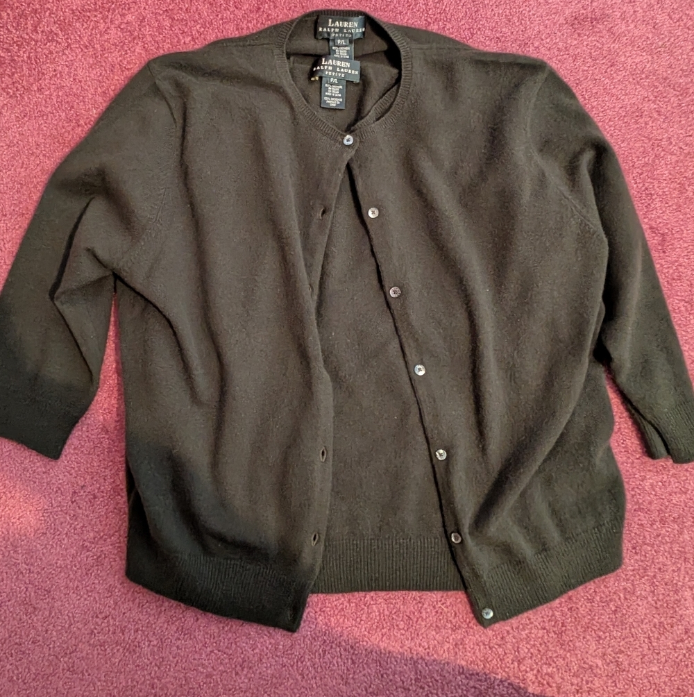 Ralph Lauren Black Crewneck Button Cardigan Sweater
